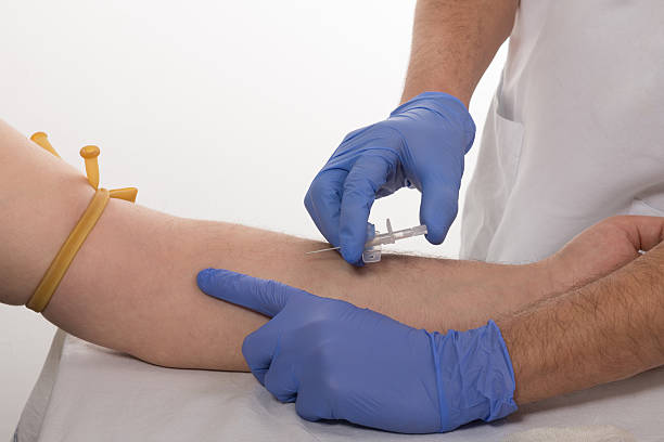 Blood sampling in the professional laboratory stock photo