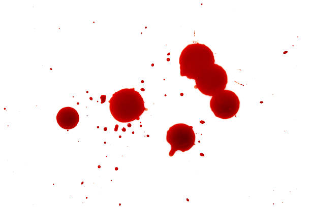 Blood splatters on white background stock photo