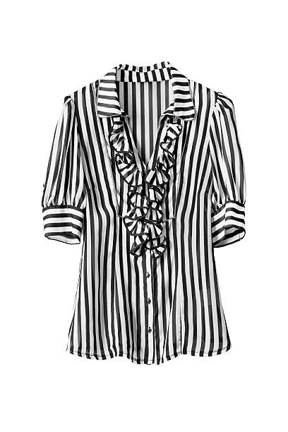 Blouse Chiffon striped black and white blouse on white background blouse stock pictures, royalty-free photos & images