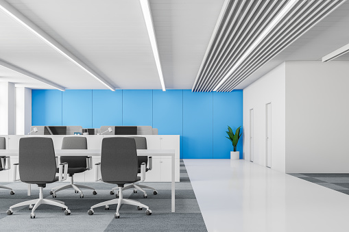 Blue And White Modern Office Interior Stock Photo Download