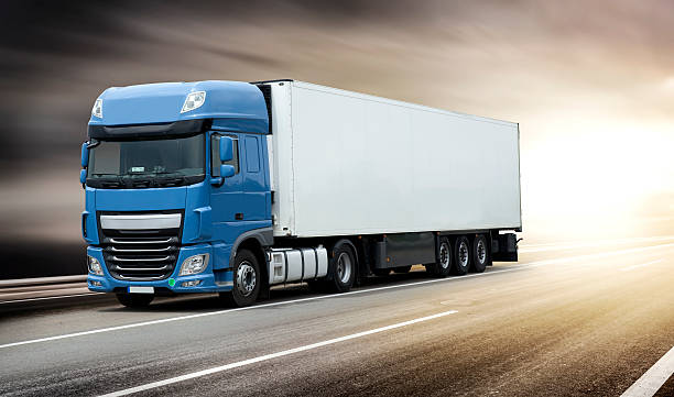 Blue big truck - clipping mask stock photo