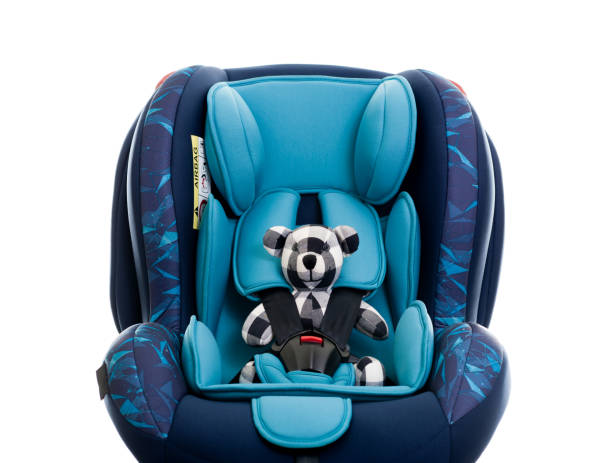 Blue child safety seat stock photo