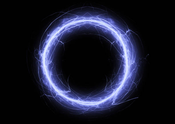 Blue circle lightning, electrcical plasma background stock photo