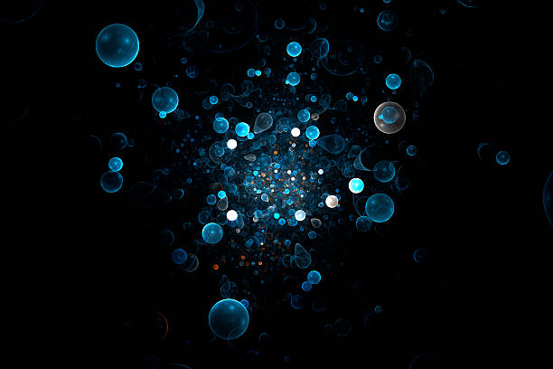 Blue circles in different sizes Digital Image creating an effect similar to falling rain from above. fractal stock pictures, royalty-free photos & images