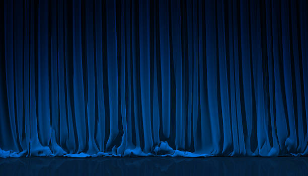 Blue curtain in theater. stock photo