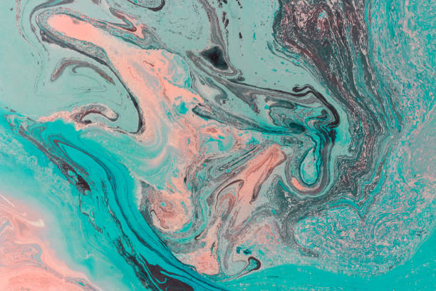 Blue cyan marbling texture. Abstract  background. Handmade oil painted surface. Liquid paint. stock photo