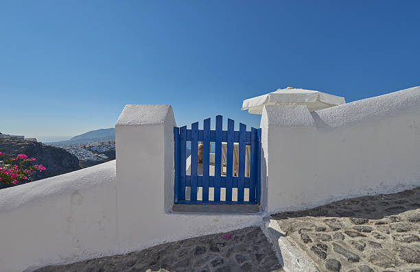 Blue door at Imerovigli , Santorini stock photo