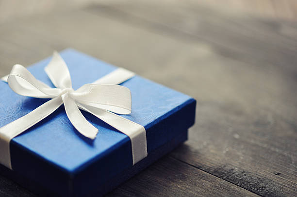 Blue elegant gift box stock photo