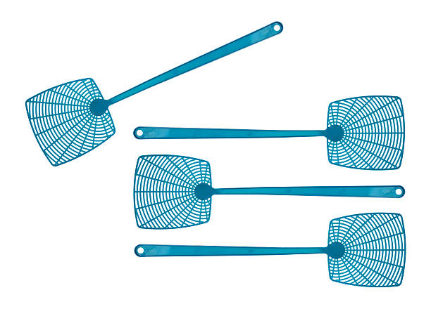 blue fly swatters - vliegenmepper stockfoto's en -beelden