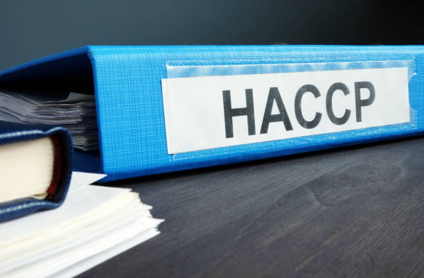 blue folder with documents haccp hazard analysis and critical control points. - haccp imagens e fotografias de stock