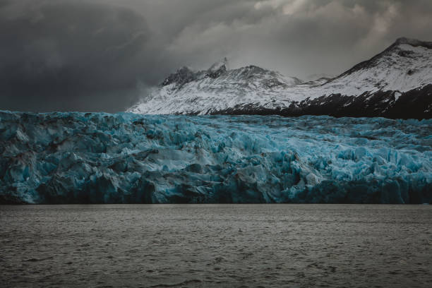 Blue Glacier Ice at Grey Glacier Patagonia Chile in Torres del Paine stock photo