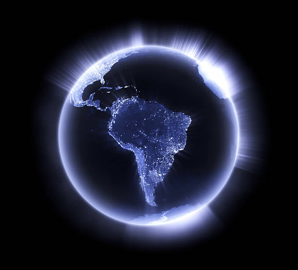 Blue glowing Earth [South America] stock photo