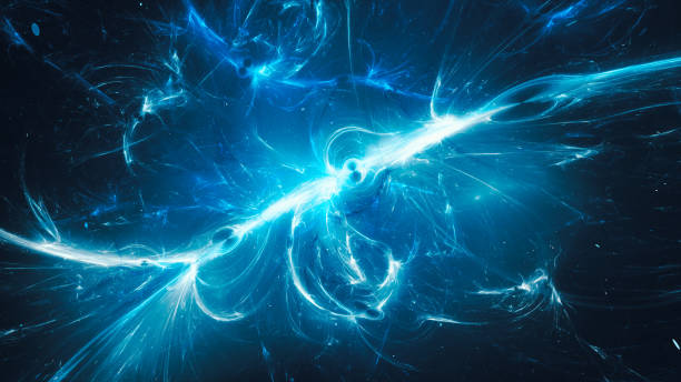 Blue glowing interstellar energy in space stock photo