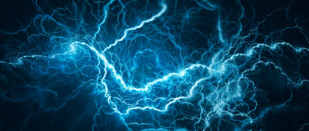 Blue glowing lightning stock photo