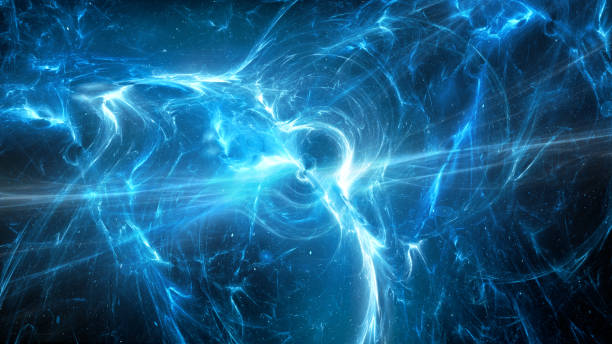 Blue glowing multidimensional plasma in space stock photo