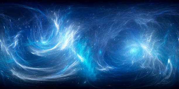 Blue glowing nebula in deep space 360 degrees panorama stock photo