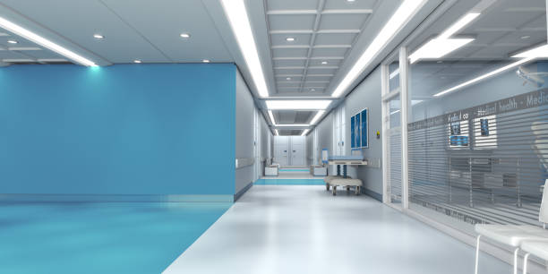 Blue hospital with copy space stock photo