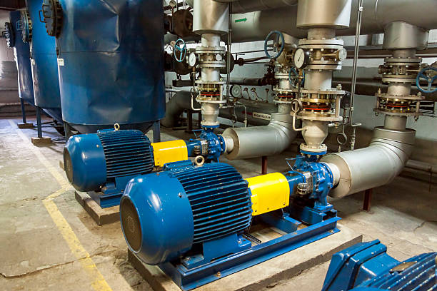 Blue industrial pump stock photo