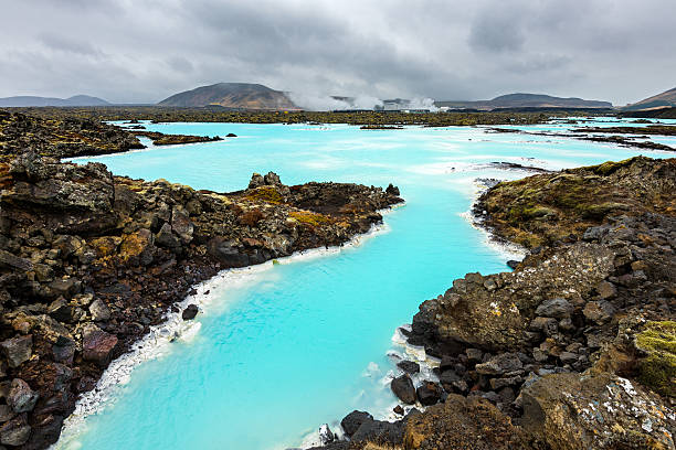 Blue Lagoon, Iceland, Europe Wide angle view of the landscape at the Blue Lagoon in Iceland, Europe. lagoon stock pictures, royalty-free photos & images