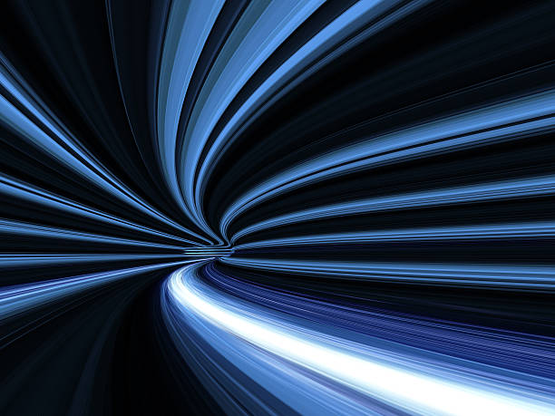 jalur cahaya biru di terowongan - gerakan lambat potret stok, foto, & gambar bebas royalti