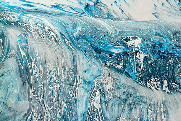 Blue marbling texture. Creative background with abstract oil painted waves stock photo