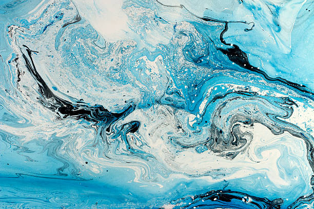 Blue marbling texture. Creative background with abstract oil painted stock photo