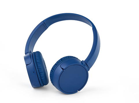 Blue wireless headphones on white background