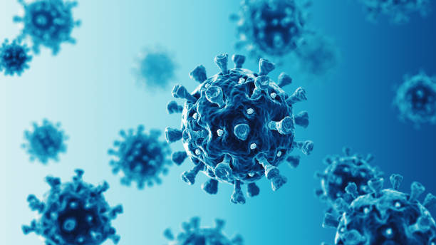 COVID-19 Blue Coronavirus. COVID-19. 3D Render micro organism stock pictures, royalty-free photos & images