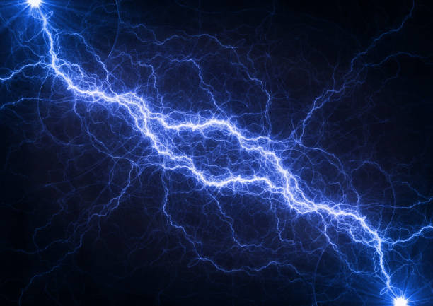 Blue plasma lightning, abstract electrical background stock photo