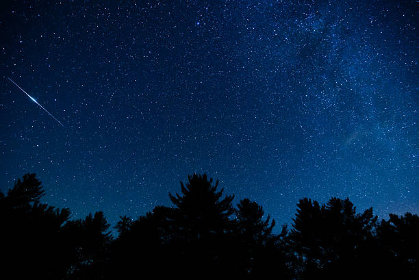 Blue Ridge Sky A shot of the milky way and an Iridium flare in the night sky in the Blue Ridge Mountains of North Carolina iridium stock pictures, royalty-free photos & images