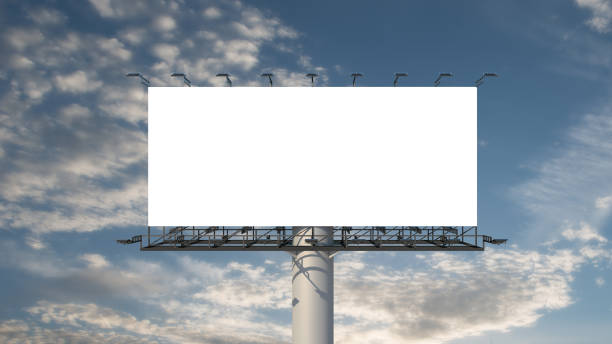 Blue sky Blank billboard outdoor advertising at blue sky with clouds background. Space available for advertising ro your message billboard stock pictures, royalty-free photos & images