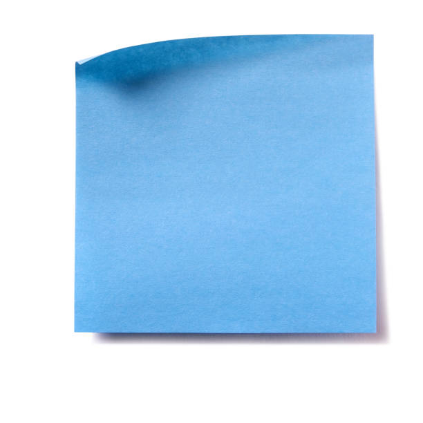 Blue square sticky post note isolated on white stock photo