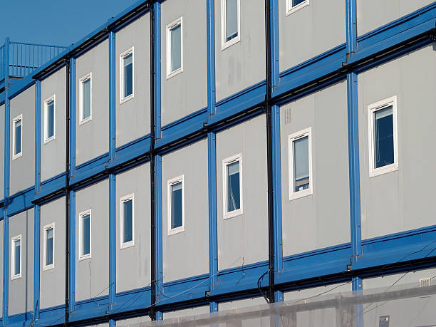 Blue Temporary offices stock photo