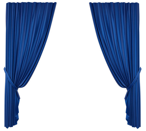 Blue Theatre Curtain Isolated Blue Theatre Curtain isolated on white background. 3D render curtain stock pictures, royalty-free photos & images