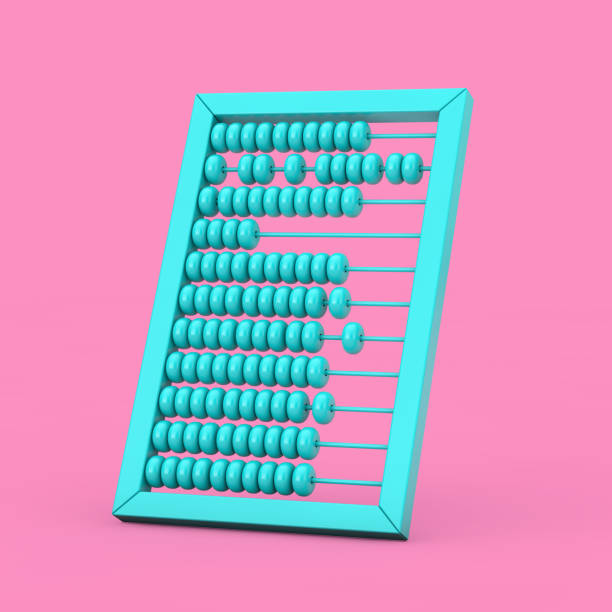 Blue Vintage Wooden Abacus Mockup in Duotone Style. 3d Rendering Blue Vintage Wooden Abacus Mockup in Duotone Style on a pink background. 3d Rendering abacus stock pictures, royalty-free photos & images