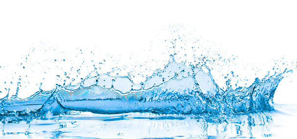 splashing blue water on white background