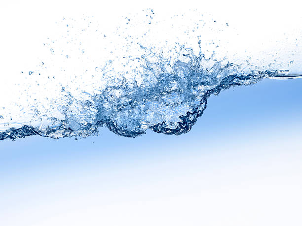 Blue wave Water wave with drops on white (high-quality digital image, shutter speed of 1/6000 sec) freshwater stock pictures, royalty-free photos & images