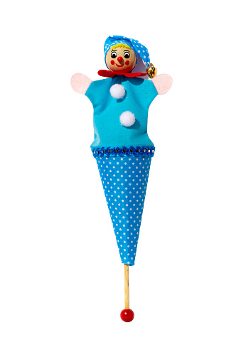 Lot of 3 Clown Jester Pop Up Toy Cone Puppet On Wooden Stick handmade 