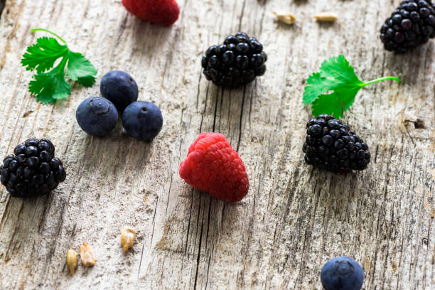 Blueberries & Blackberries stock photo