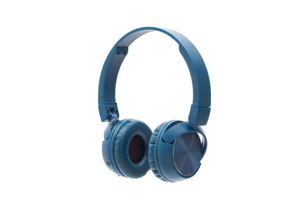 bluetooth blue headphone on white background isolated stock photo