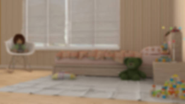 Blur background interior design, minimalist children bedroom with toys stock photo