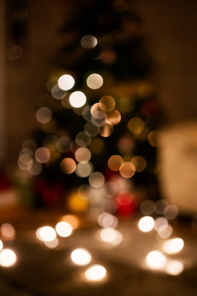 Blurred Christmas decoration at home stock photo
