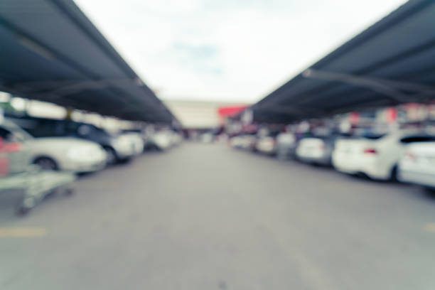Blurred outdoor car park stock photo