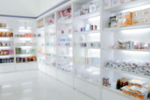 Blurry Medicine Cabinet And Store Medicine And Pharmacy Drugstore