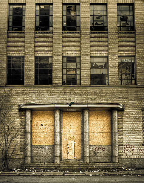 Boarded Up Abandoned Building Entrance stock photo