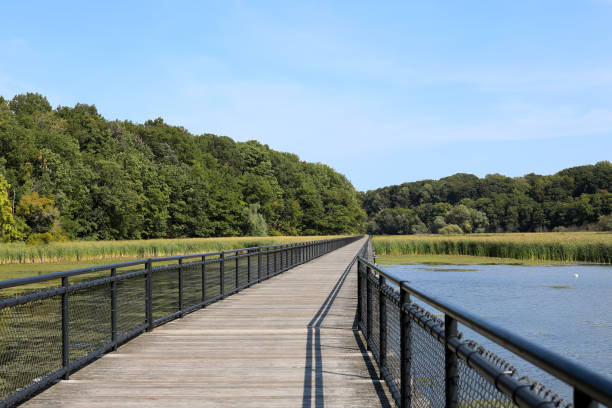 Boardwalk at Turning Point park in Rochester, New York stock photo