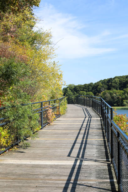 Boardwalk at Turning Point Park, Rochester, New York stock photo