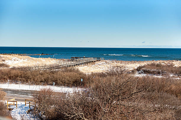 Boardwalk overlooking Atlantic Ocean stock photo