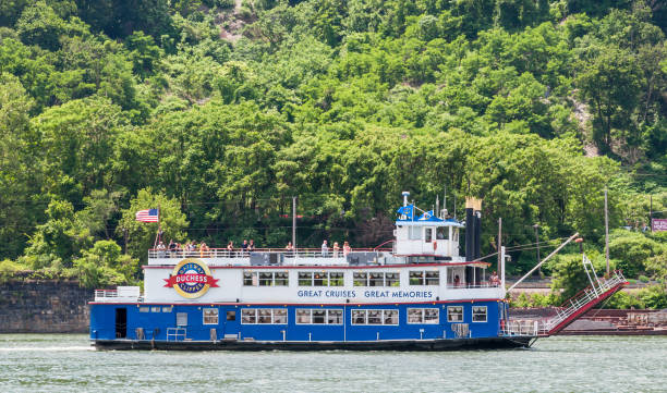 A boat from the Gateway Clipper Fleet on the Monongahela river in Pittsburgh, Pennsylvania, USA stock photo