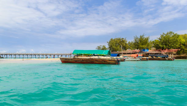 Boats at Prison Island, Zanzibar stock photo